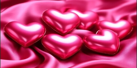 Obraz premium Pink hearts on satin
