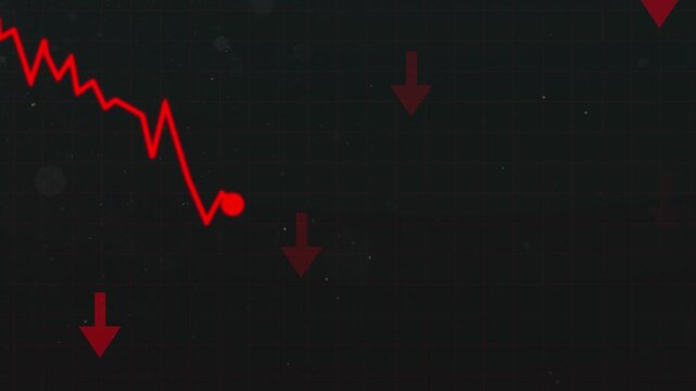 Animation of a red color share market line is moving downwords.