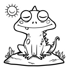 Fototapeta premium Playful Cartoon Lizard with a Sunshine Background in Simple Black and White