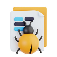 Yellow bug, beetle. Find errors, software testing concept. 3d vector icon. Minimal style.