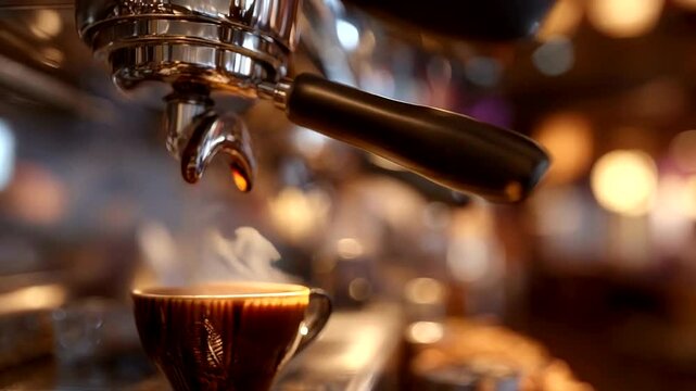 Coffee machine pouring espresso into a cup