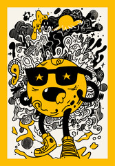 Modern Hand-Drawn Vector Illustration of a Funky Yellow Character