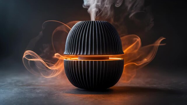 Elegant aromatherapy diffuser releasing scented vapor with soft glowing accents, a calming presence.