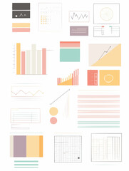 Minimalist abstract dashboard vector layout with soft pastel bars, lines and charts, no text or numbers, ideal for UI templates, planners and digital infographics