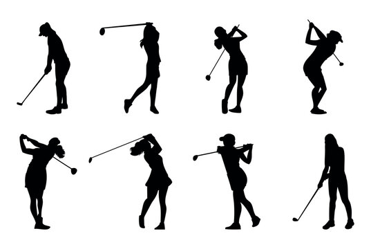 Golfer silhouette. Golf player plying golf vector silhouette art