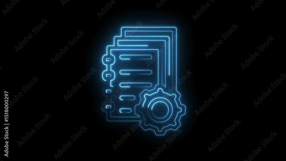 Aufkleber glowing blue neon style automation with configuration and document management on black background