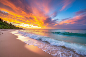 beautiful sunset over the ocean on a tropical beach
