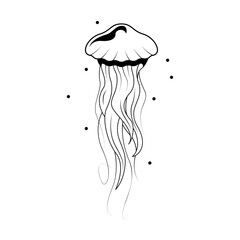 Abstract Black Simple Line Jellyfish Doodle Outline Element Vector Design Style Sketch Isolated On White Background Illustration Nature Ocean WIldlife