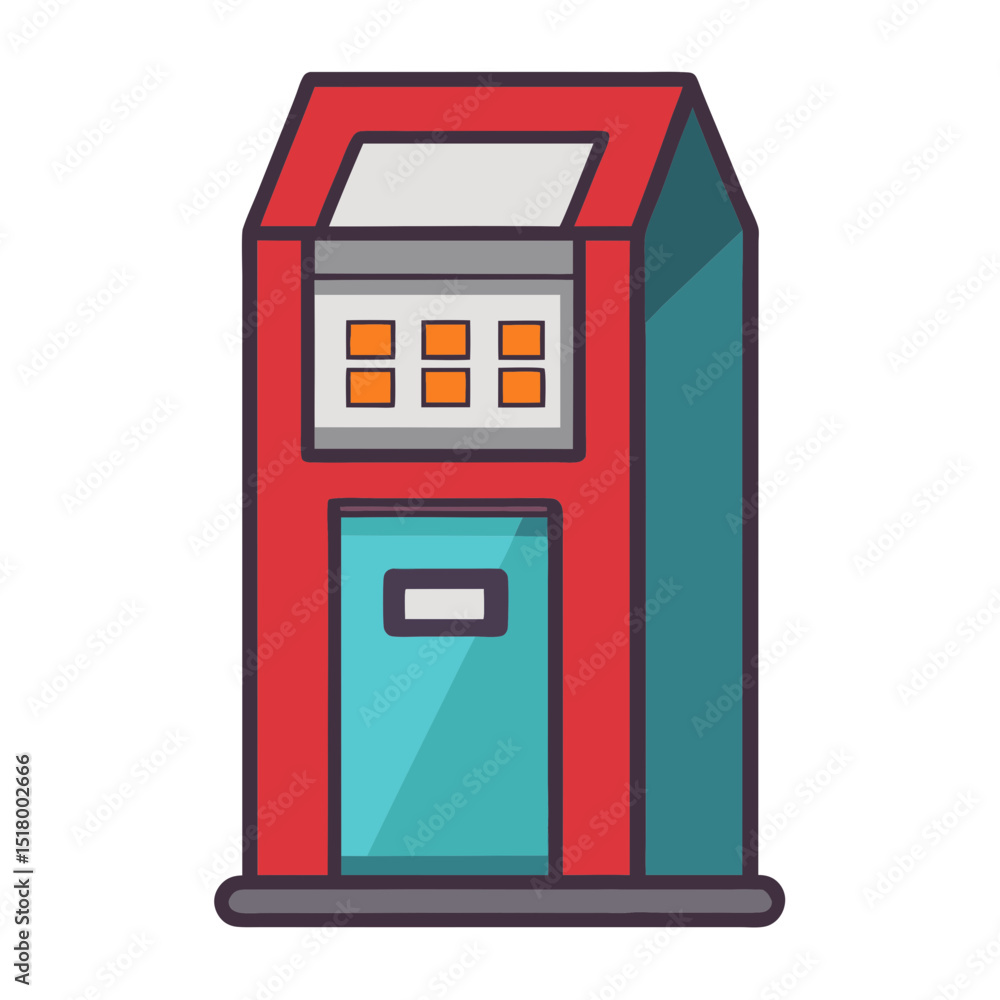 Poster a colorful cartoon automated teller machine with buttons and card slot