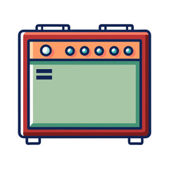 Retro Guitar Amplifier Cartoon with Knobs and Handle Design