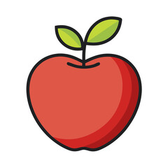 Illustration of a vibrant red apple with fresh green leaves on top