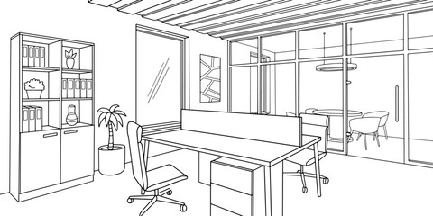 Office graphic black white interior sketch illustration vector 