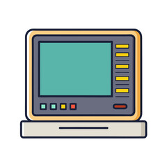 Vintage Computer Illustration with a Teal Screen and Bold Outlines