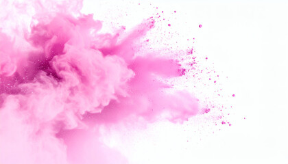 Fototapeta premium Pink powder explosion on white background for vibrant Holi celebration, colorful paint burst, and dynamic festive powder visuals