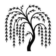 Willow Tree Icon, Silhouette, Vector, Illustration, Outline, Logo, White Background.