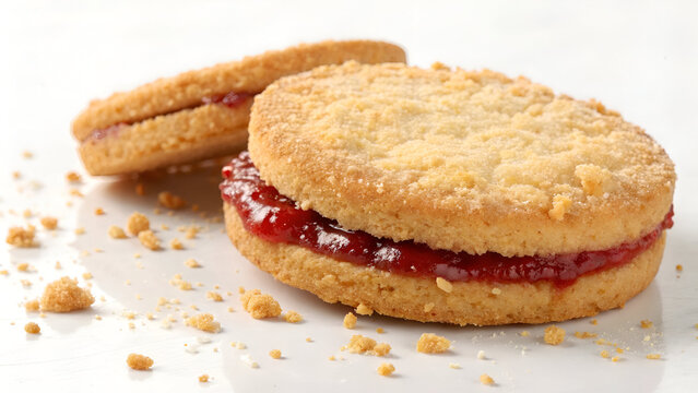 “Traditional jam sandwich biscuit with crumbly texture and sweet center, perfect for dessert promos and cookie designs.”