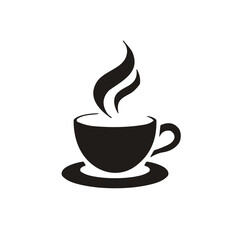 Obraz premium Black cup with steam, modern simple style for cafe menu, with space for copy