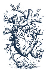 Hand-Drawn Modern Illustration of a Unique Heart Character with Trees
