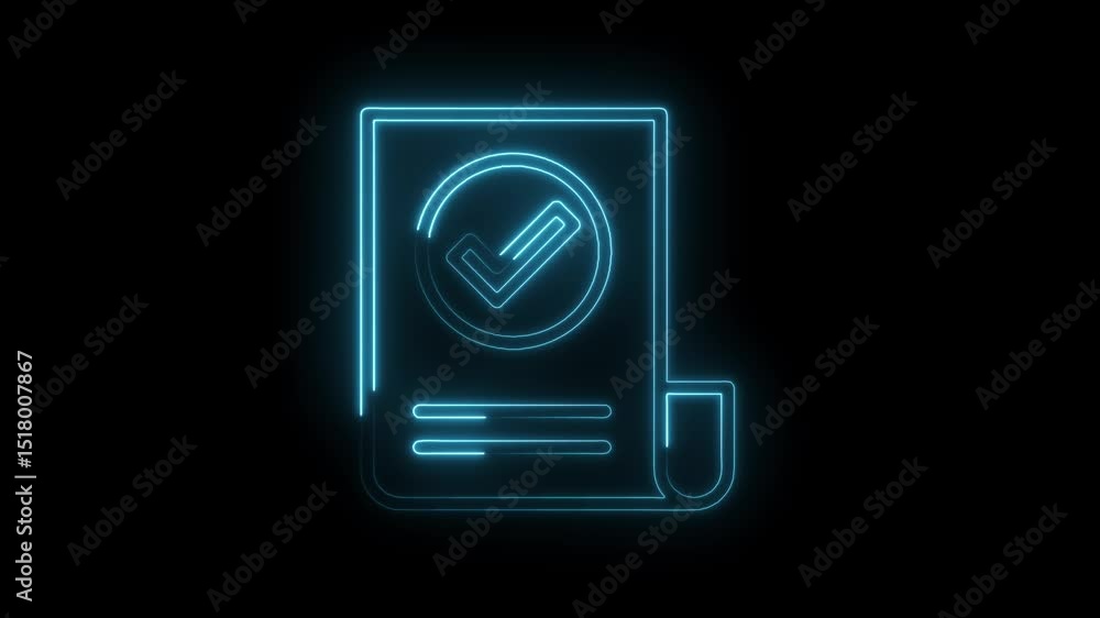 Poster document validation neon animation glowing checklist verification agreement compliance approval proc