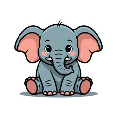 Fototapeta premium Adorable cartoon elephant illustration sitting on the ground with pink details and cheeks on a white background perfect for childrens designs