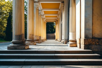Naklejka premium A majestic hallway with columns in a neoclassical building.