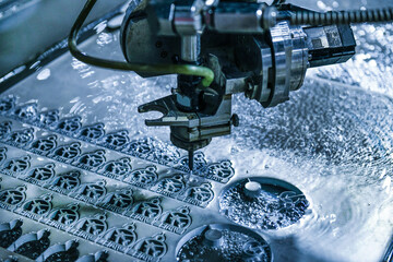 Industrial CNC water jet cutting machine cutting steel plate,cutting machine modern industrial technology.