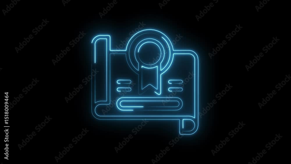 Poster glowing neon certificate animation on black background with elegant line design and modern style