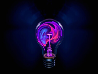Light bulb with neon lights, abstract glowing background, digital illustration, Ai generated image 