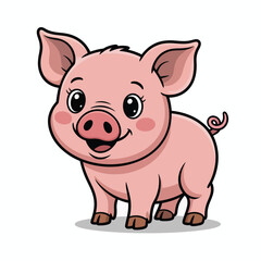 Adorable cartoon pig illustration smiling and standing on a white background perfect for children's books or educational content