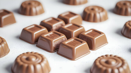 Assortment Of Brown Chocolate Candies On White Background