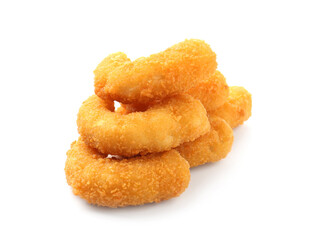 Many tasty tempura shrimps isolated on white