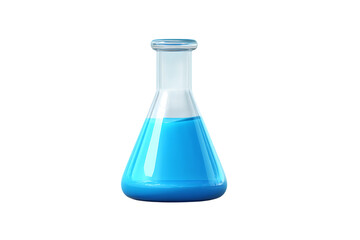 A Conical Flask Filled with Bright Blue Liquid for Scientific Experiments  isolated on transparent background , cutout	