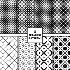 Set of vector seamless patterns. Classical geometric textures. Regularly repeating geometrical wrapping surfaces with different shapes. Trendy graphic design. All samples in swatch panel.