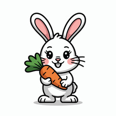 Obraz premium Adorable cartoon rabbit holding a carrot a cute and playful character design perfect for childrens designs spring easter illustrations and holiday greetings