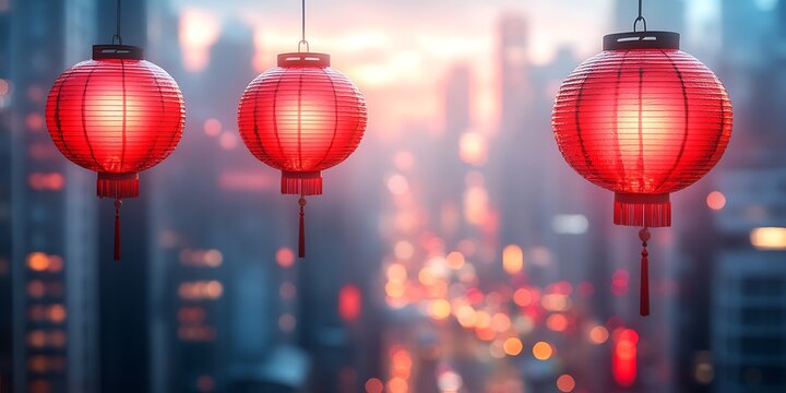 Red lanterns in city