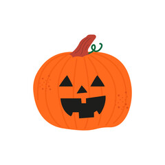 Happy Halloween festive elements for decoration, prints, stickers. Spooky holiday vector illustration. Hand drawn orange pumpkins with different scary facial expressions