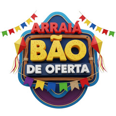 3d stamp arraiá bão de ofertas transparent background generated by AI