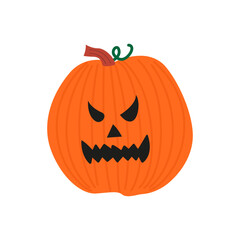 Happy Halloween festive elements for decoration, prints, stickers. Spooky holiday vector illustration. Hand drawn orange pumpkins with different scary facial expressions