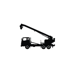 Naklejka premium Silhouette of a concrete pump truck with pipe on white background