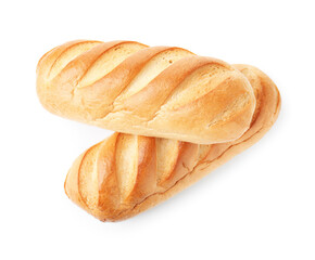 Two loaves of bread isolated on white, top view