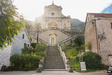 Obraz premium Church of the Nativity of the Virgin Mary on the Adriatic Sea in Kotor Bay in Prcanj, Montenegro