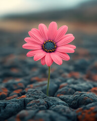 Single flower blooming in a seemingly barren landscape
