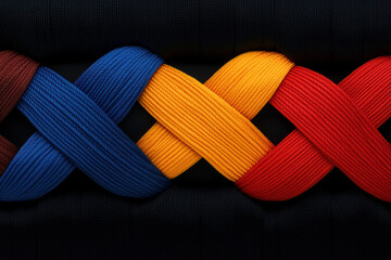 Abstract representation of interwoven ribbons untangling