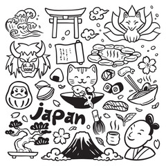 Fototapeta premium Cute japanese doodles, asians doodle