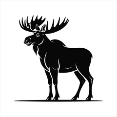 Elk moose bull mammal black silhouette animal. Vector Illustrator.