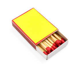 Matches in box isolated on white. Mockup for design