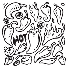 Chili peppers doodle, hot chili collections