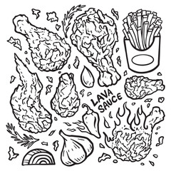 Fototapeta premium Chrispy fried Chicken doodle collections