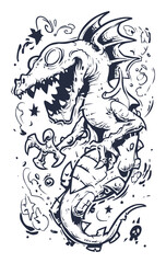 Obraz premium Bold Hand-Drawn Illustration of a Modern Dragon Design with Creative Elements