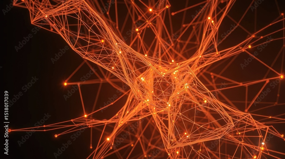 Poster abstract orange and black network pattern illustration representing technology and connections in a 